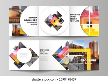The minimal vector editable layout of square format covers design templates for trifold brochure, flyer, magazine. Creative trendy style mockups, blue color trendy design backgrounds.