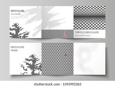 The minimal vector editable layout of square format covers design templates for trifold brochure, flyer, magazine. Abstract big data visualization concept backgrounds with lines and cubes.