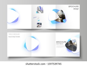 The minimal vector editable layout of square format covers design templates for trifold brochure, flyer, magazine. Blue color gradient abstract dynamic shapes, colorful geometric template design.
