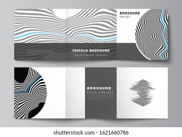 The minimal vector editable layout of square format covers design templates for trifold brochure, flyer, magazine. Abstract big data visualization concept backgrounds with lines and cubes.