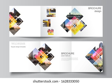 The minimal vector editable layout of square format covers design templates for trifold brochure, flyer, magazine. Creative trendy style mockups, blue color trendy design backgrounds.