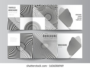 Minimal vector editable layout of square format covers design templates for trifold brochure, flyer, magazine. Abstract 3D geometrical background with optical illusion black and white design pattern.