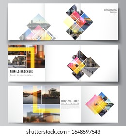 The minimal vector editable layout of square format covers design templates for trifold brochure, flyer, magazine. Creative trendy style mockups, blue color trendy design backgrounds.