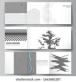 The minimal vector editable layout of square format covers design templates for trifold brochure, flyer, magazine. Abstract big data visualization concept backgrounds with lines and cubes.