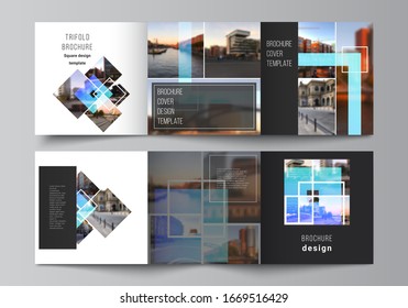 The minimal vector editable layout of square format covers design templates for trifold brochure, flyer, magazine. Creative trendy style mockups, blue color trendy design backgrounds.