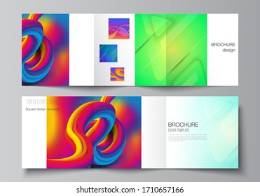Minimal vector editable layout of square format covers design templates for trifold brochure, flyer, magazine. Futuristic technology design, colorful backgrounds with fluid gradient shapes composition