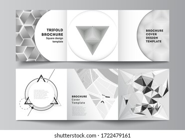 Minimal vector editable layout of square format covers design templates for trifold brochure, flyer, magazine. Abstract geometric triangle design background using different triangular style patterns.