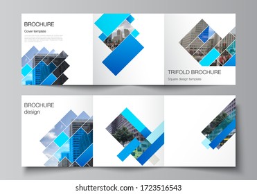 The minimal vector editable layout of square format covers design templates for trifold brochure, flyer, magazine. Abstract geometric pattern creative modern blue background with rectangles.