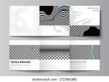 The minimal vector editable layout of square format covers design templates for trifold brochure, flyer, magazine. Abstract big data visualization concept backgrounds with lines and cubes