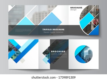 The minimal vector editable layout of square format covers design templates for trifold brochure, flyer, magazine. Abstract geometric pattern creative modern blue background with rectangles.