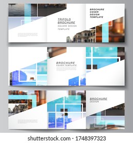 The minimal vector editable layout of square format covers design templates for trifold brochure, flyer, magazine. Creative trendy style mockups, blue color trendy design backgrounds.