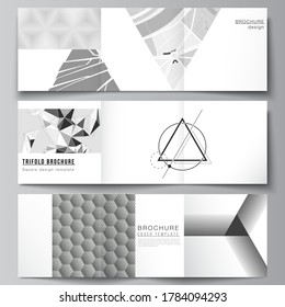 Minimal vector editable layout of square format covers design templates for trifold brochure, flyer, magazine. Abstract geometric triangle design background using different triangular style patterns.