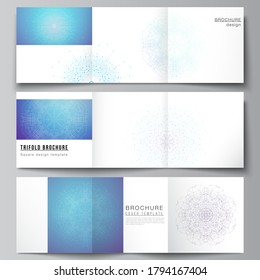 Minimal vector editable layout of square format covers design templates for trifold brochure, flyer, magazine. Big Data Visualization, geometric communication background with connected lines and dots