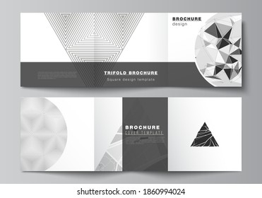 Minimal vector editable layout of square format covers design templates for trifold brochure, flyer, magazine. Abstract geometric triangle design background using different triangular style patterns.