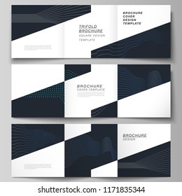 The minimal vector editable layout of two square format covers design templates with simple geometric background made from dots, circles for trifold square brochure, flyer, magazine.