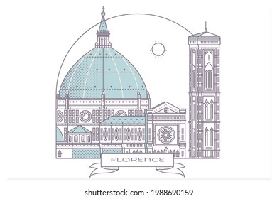 Minimal Vector Florence City.Italy, Florence architecture line skyline illustration. Linear vector cityscape with famous landmarks, city sights, design icons