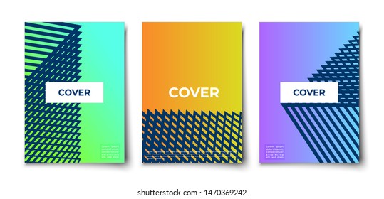 Minimal vector geometric abstract bricks and rhombus elements texture covers design set mockup. halftone gradients