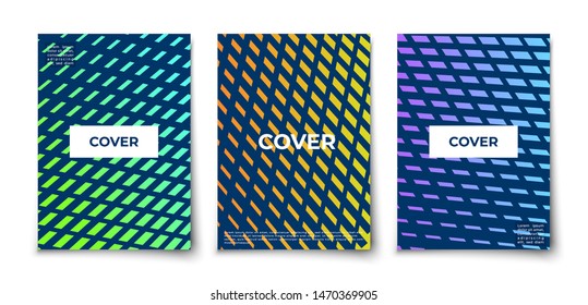 Minimal vector geometric abstract bricks and rhombus elements texture covers design set mockup. halftone gradients