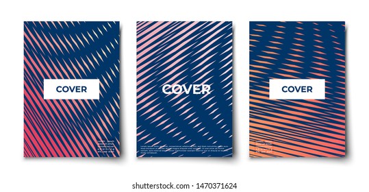 Minimal vector geometric abstract bricks and rhombus elements texture covers design set mockup. halftone gradients