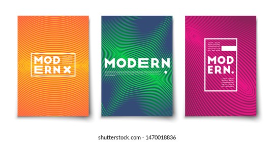 Minimal vector geometric abstract elements texture covers design set mockup. Line figures with  halftone gradients