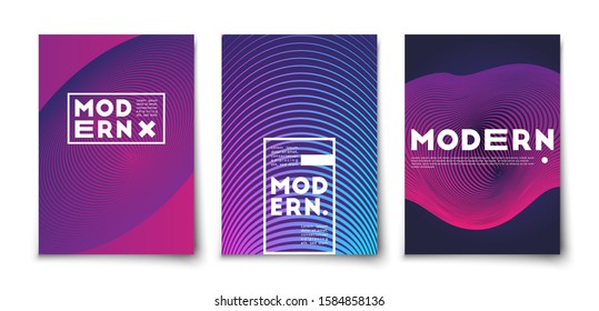 Minimal vector geometric abstract elements texture covers design set mockup. Line figures with  halftone gradients