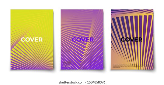 Minimal vector geometric abstract elements texture covers design set mockup. Line figures with  halftone gradients