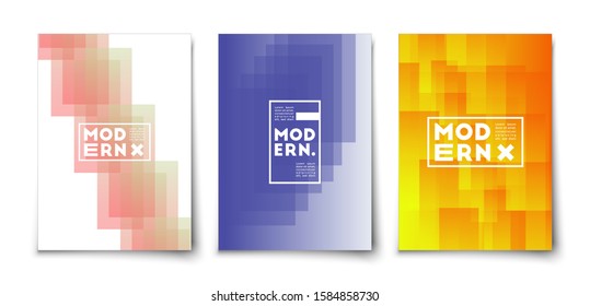 Minimal vector geometric abstract elements texture covers design set mockup. Line figures with  halftone gradients