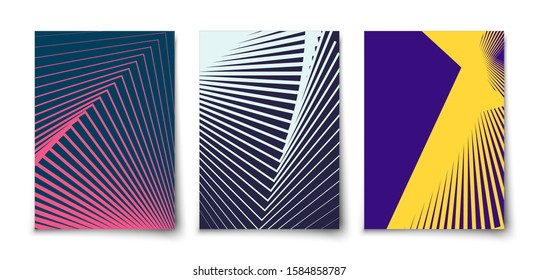 Minimal vector geometric abstract elements texture covers design set mockup. Line figures with  halftone gradients