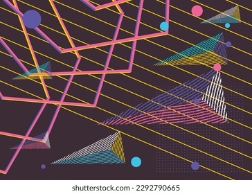 Minimal vector geometric cover. Abstract geometry graphic illustration. Colorful busy background.