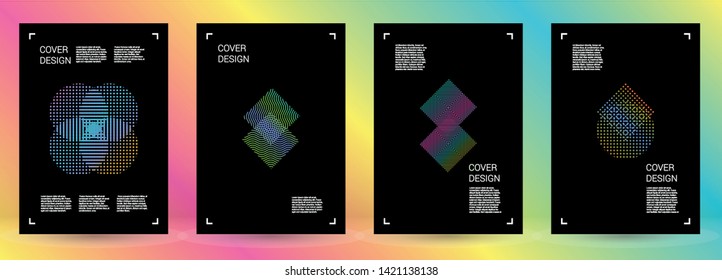Minimal Vector Geometric Cover Design with Gradient and Abstract Lines and Figures for your Business. Leaflet Design with Hologram, Gradient Effect for Disco Party.