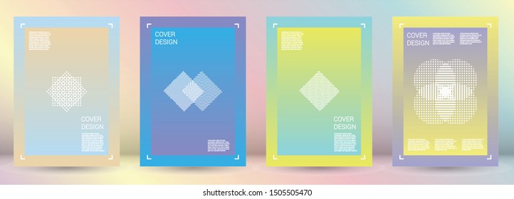 Minimal Vector Geometric Cover Design with Gradient and Abstract Lines and Figures for your Business. Mockup Design with Hologram, Gradient Effect for Electronic Festival.
