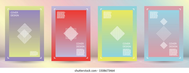 Minimal Vector Geometric Cover Design with Gradient and Abstract Lines and Figures for your Business. Magazine Design with Hologram, Gradient Effect for Music Festival