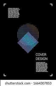 Geometrisches Cover-Design mit minimalen Vektorillustrationen und abstrakten Linien und Figuren für Ihr Unternehmen. Platzierung von Design mit Hologramm, Farbverlauf-Effekt für Disco Party.