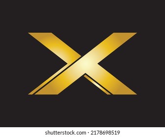 Minimal vector graphic alphabet symbol. Letter X logo in golden colour. X logo. Minimal X.