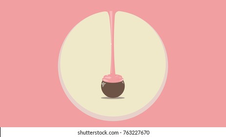 Minimal vector graphic of melting strawberry chocolate on dark chocolate ball. Valentine day love gift.