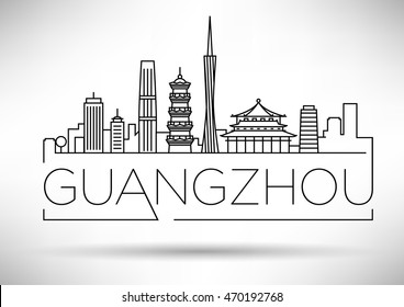 Minimal Vector Guangzhou City Linear Skyline with Typographic Design