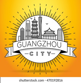 Minimal Vector Guangzhou City Linear Skyline with Typographic Design