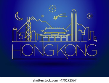 Minimal Vector Hong Kong City Linear Skyline with Typographic Design