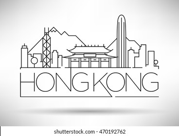 Minimal Vector Hong Kong City Linear Skyline with Typographic Design