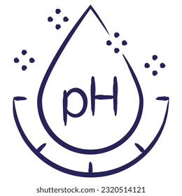 Minimal vector icon of the acidity pH, isolated on transparent background. Blue outline sketch pictogram of measuring unit of water quality, hand-drawn with a brush
