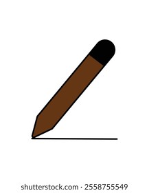 Minimal vector icon of a brown pencil drawing a simple line. Perfect for note-taking, design, or educational apps.
