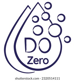 Minimal vector icon of the Dissolved oxygen DO, calibration zero, isolated on transparent background. Blue outline sketch pictogram of measuring unit of water quality, hand-drawn with a brush