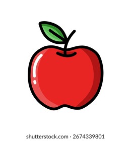 Minimal vector icon of a fresh apple with a leaf on top, flat design