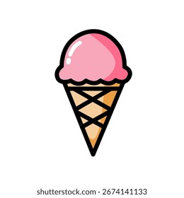 Icono de Vector mínimo de un cono de helado con una cucharada, diseño plano