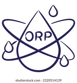 Minimal vector icon of the Oxidation Reduction Potential ORP isolated on transparent background. Blue outline sketch pictogram of measuring unit of water quality, hand-drawn with a brush