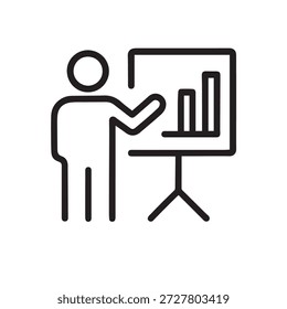 Icono de Vector mínimo de un orador que da una presentación en una pizarra blanca de la tabla.