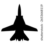 Minimal vector icon of a twin tail jet fighter silhouette. Ideal for modern air force or stealth themed content.