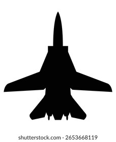 Ícone vetor mínimo de uma silhueta de caça a jato de cauda gêmea. Ideal para a força aérea moderna ou conteúdo com temas furtivos.