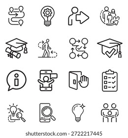 Minimale Vektorsymbole, die die Übernahme von Funktionen und die Onboarding-Prozesse für Benutzer bei digitalen Produkten und SaaS-Plattformen darstellen.