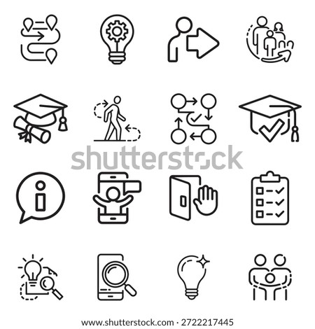 Minimal vector icons representing feature adoption and user onboarding flows for digital products and SaaS platforms.
